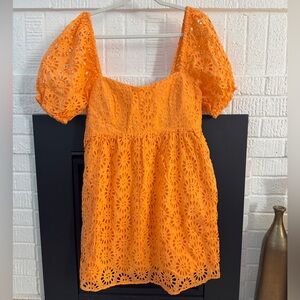 Lilly Pulitzer Kay Cotton Eyelet Lace Babydoll Puff Sleeve Cantaloupe 14